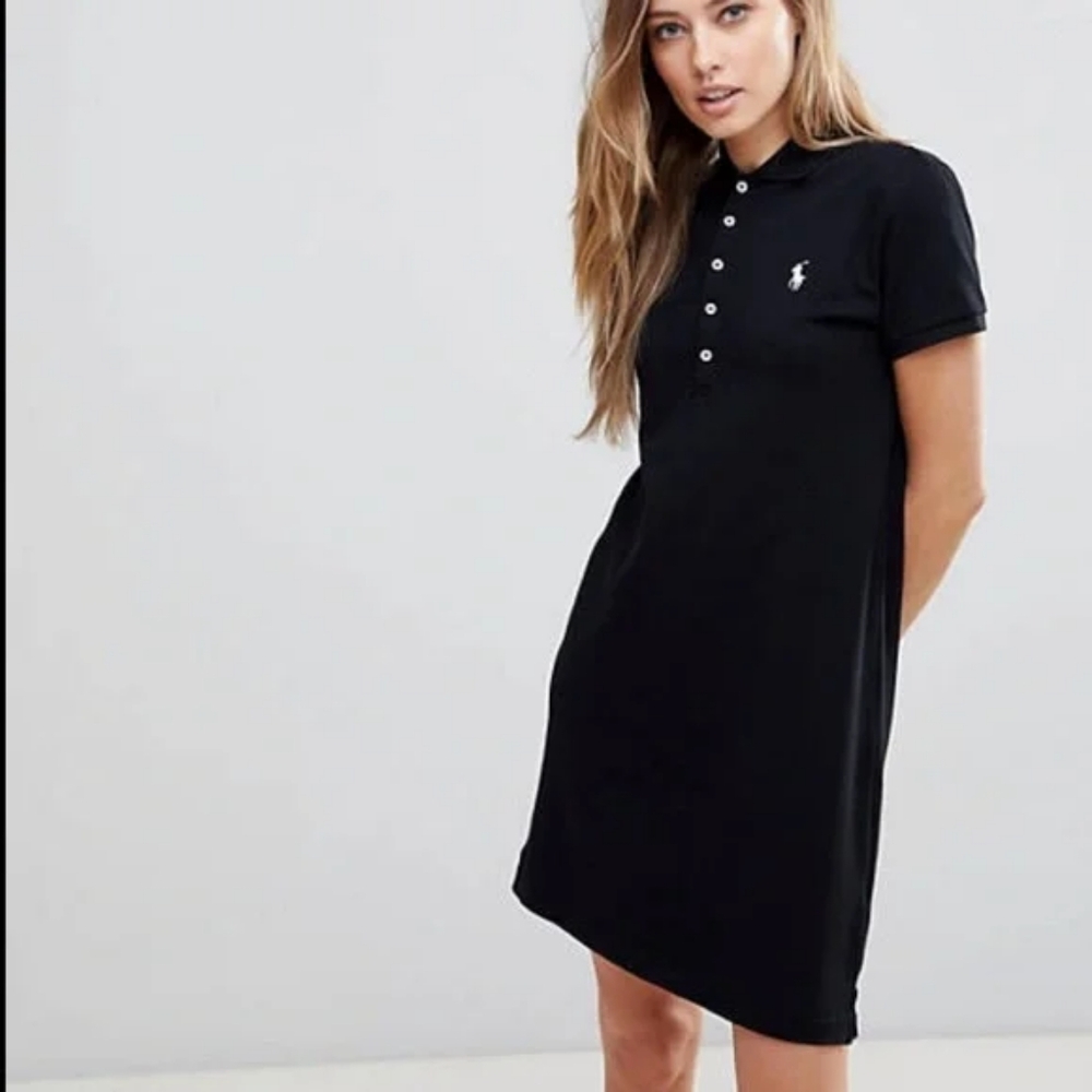 Ralph Lauren Black Polo Dress with Purple Logo Stretch